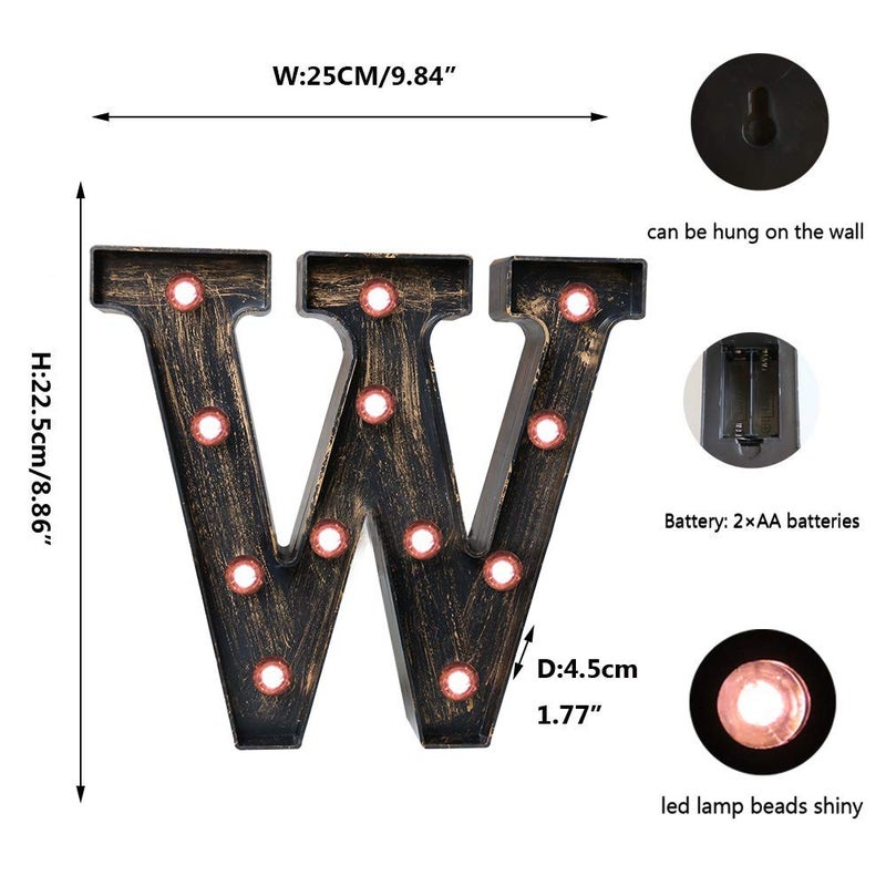 OYCBUZO Golden Black Led Marquee Letter - Industrial, Vintage Style Light Up Alphabet Letter Sign for Cafe Wedding Birthday Party Christmas Lamp Home Bar Initials Decor - W - Image 5